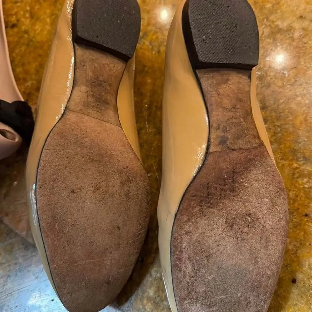 Tory Burch Patent Leather Ballet Flats Size 7.5 Nude Gold